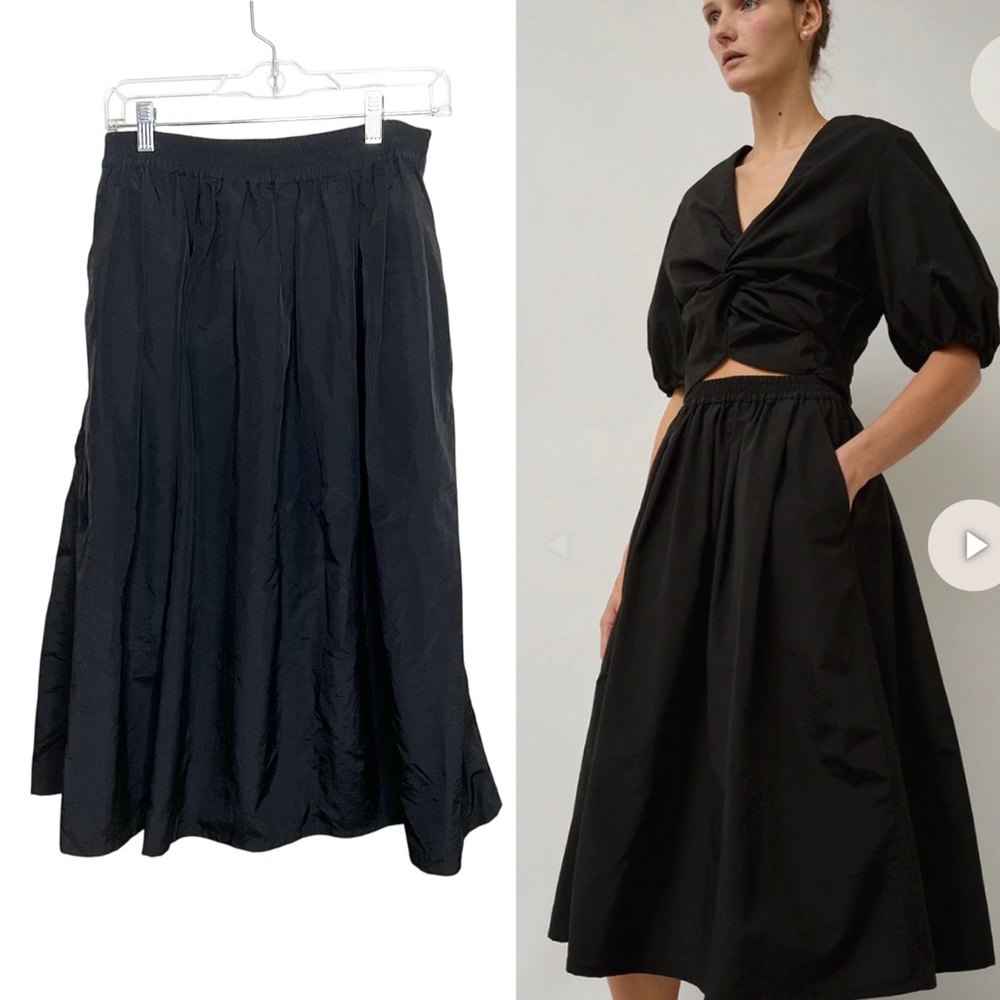 NWT No. 6 Mel Skirt in Black Midi A-Line M Shirred Elastic Waistband Pockets